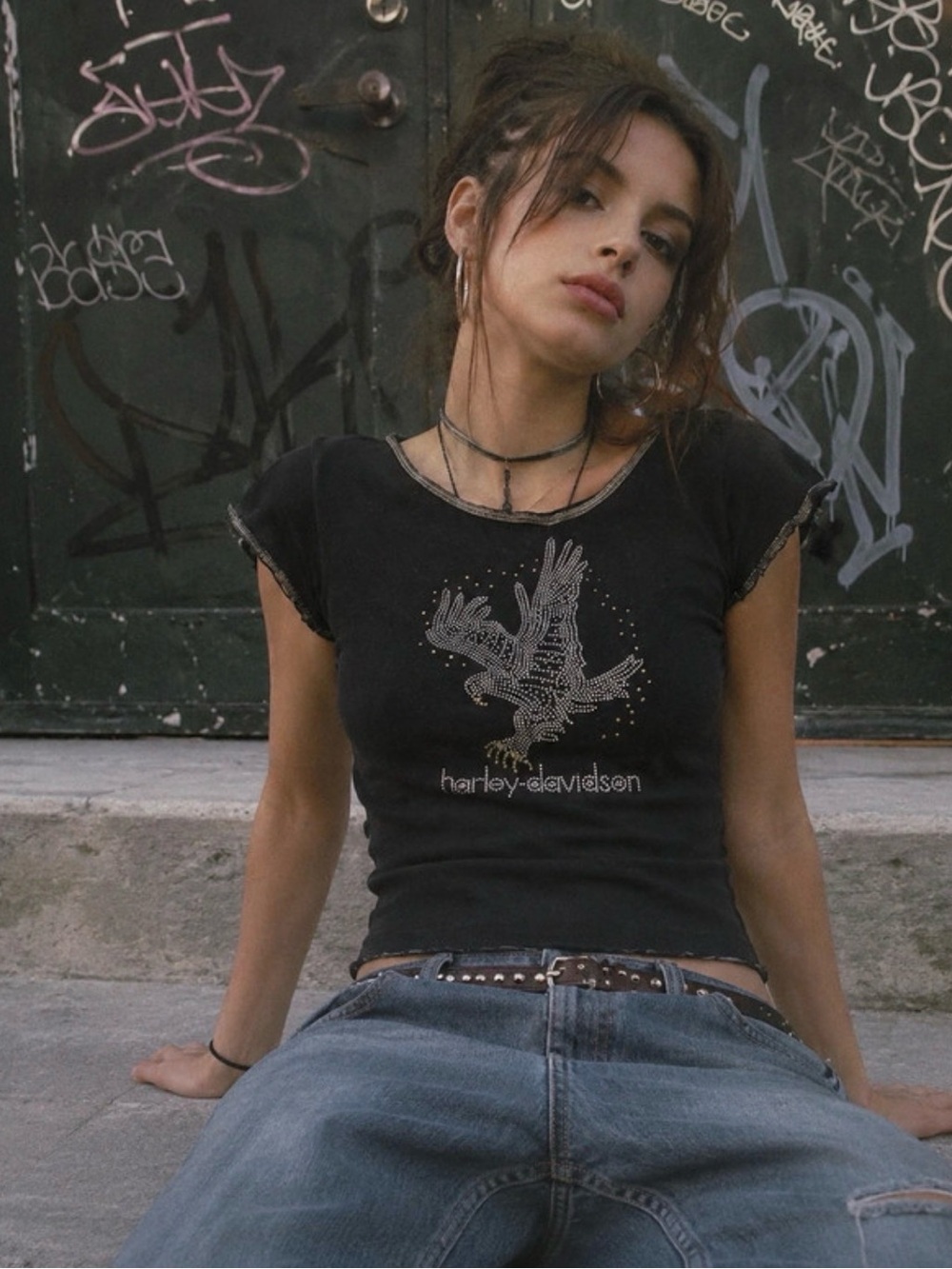 1990s Harley-Davidson Guam Eagle Baby Tee | Made USA | Y2K Biker Babe